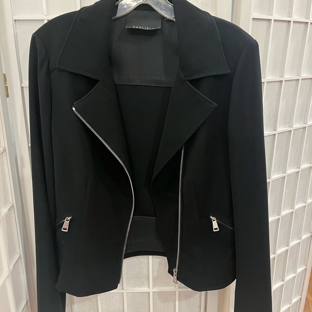 Carlisle Classic Black Moto Jacket with Chrome Hardware